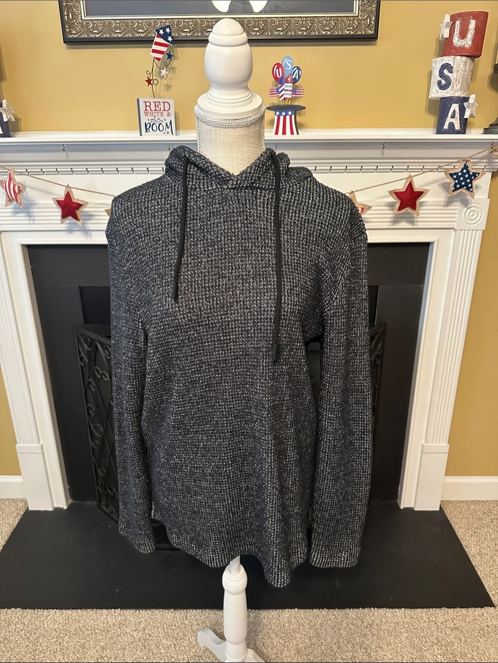 Men’s Hooded Knit Pullover Sweater - Charcoal Gray